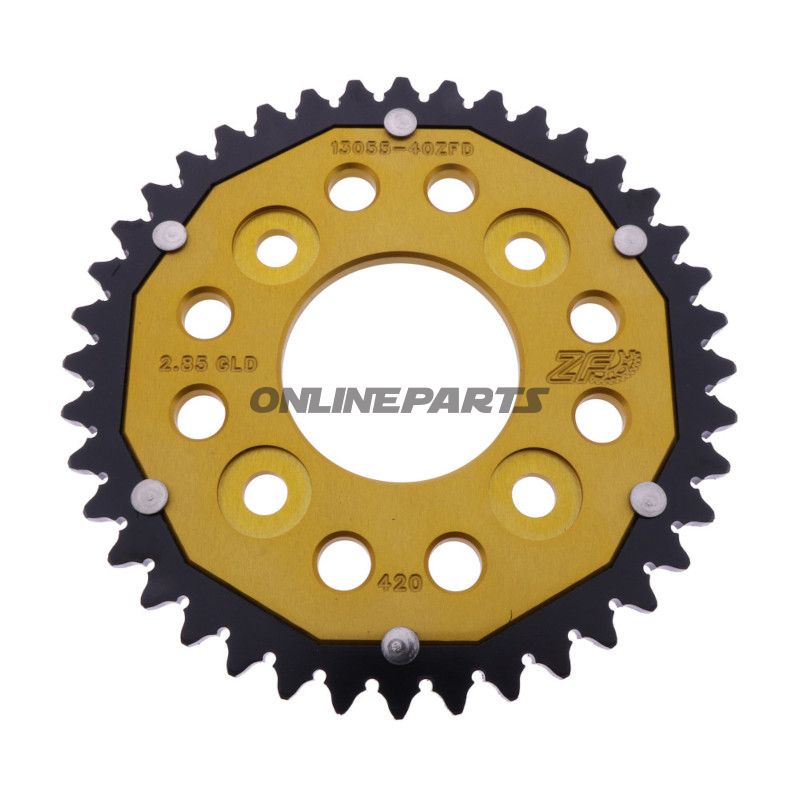 Tandhjul Dual 40T Pitch 420 guld ZF indvendig diameter 058 Bolt Cirkel 090