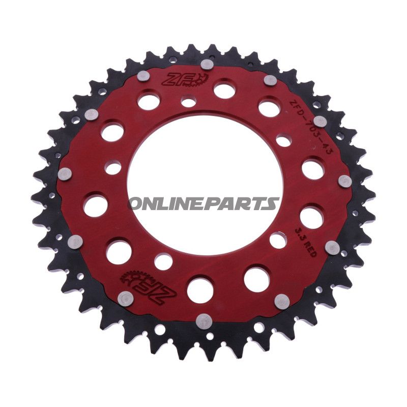 BAGHJUL DOBBELT 43 TANDHØJDE 520 RØD ZF INDVENDIG DIAMETER 100 BOLTAFSTAND 120