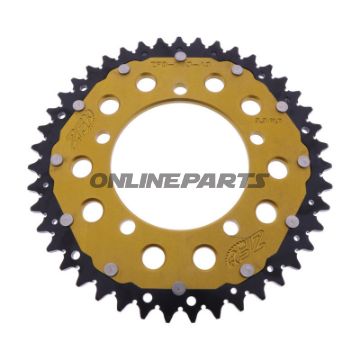 BAGESTE TANDHJUL DOBBELT 43 TANDHØJDE 520 GULD ZF INDVENDIG DIAMETER 100 BOLT AFSTAND 120