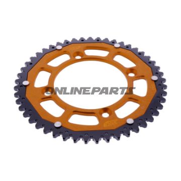Tandhjul Dual 49T Pitch 420 orange ZF indvendig diameter 098 Bolt Cirkel 118 bl.a. KTM SX 65 