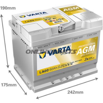 Starter- og forsyningsbatteri 12V 60AH AGM ID Professionel dobbeltfunktion
