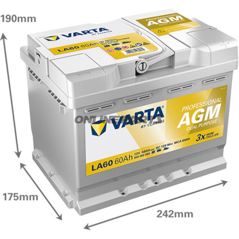 Starter- og forsyningsbatteri 12V 60AH AGM ID Professionel dobbeltfunktion