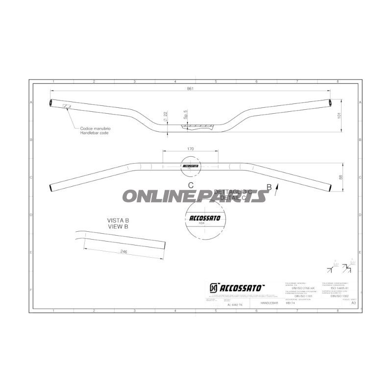 Lenker Alu 22 mm schwarz Accossato